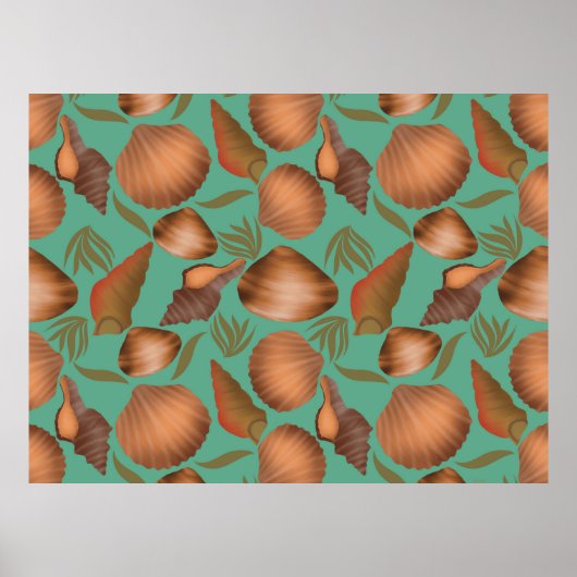 Nautical Seashell Turquoise Pattern Poster (Voorkant)