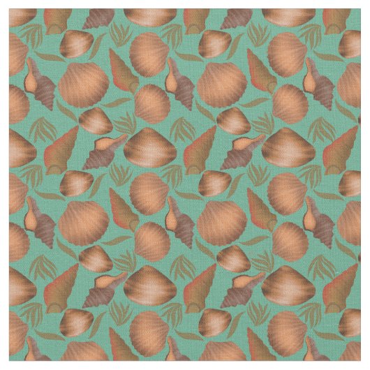 Nautical Seashell Turquoise Pattern Stof (Close Up)