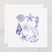 Nautical Seashell uitnodiging – Blue Line Art Ocea (Voorkant / Achterkant)