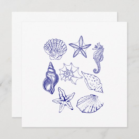 Nautical Seashell uitnodiging – Blue Line Art Ocea (Voorkant / Achterkant)
