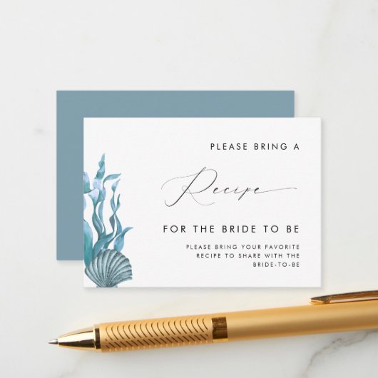 Nautical Seashell Vrijgezellenfeest Recept Aanvraa Informatiekaartje (Voorkant / Achterkant in situ)