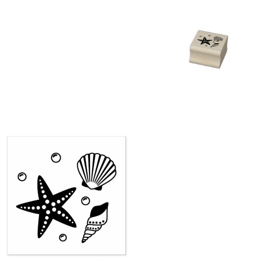 Nautical Seashell Zeesterren Parels 1x1 Rubberstempel (Gestempeld)