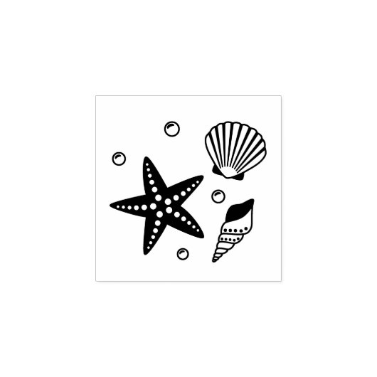 Nautical Seashell Zeesterren Parels 1x1 Rubberstempel (Afrduk)