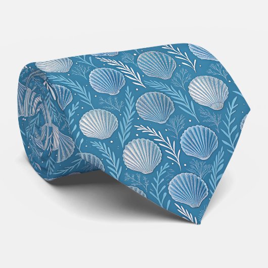 Nautical Seashells Custom Necktie Stropdas (Opgerold)
