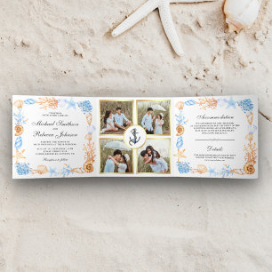 Nautical Seashells Lijst Photo Collage Wedding Drieluik Uitnodiging