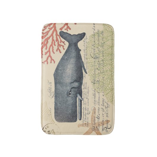 Nautical Seaside  Blue Whale Collage Badmat (Voorkant Verticaal)