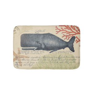 Nautical Seaside  Blue Whale Collage Badmat