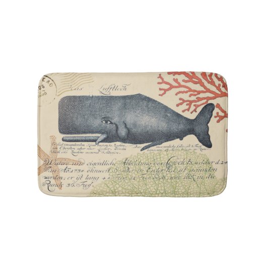 Nautical Seaside  Blue Whale Collage Badmat (Voorkant)
