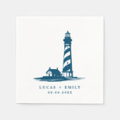 Nautical Seaside Lighthouse Dark Blue Wedding Servet (Voorkant)