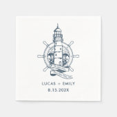 Nautical Seaside Lighthouse Dark Blue Wedding Servet (Voorkant)