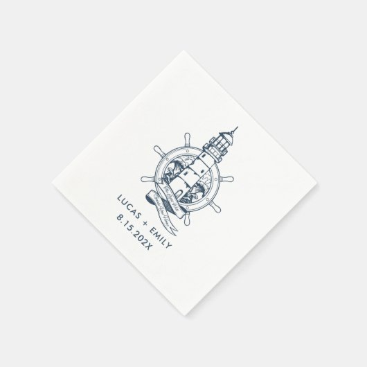 Nautical Seaside Lighthouse Dark Blue Wedding Servet (Hoek)