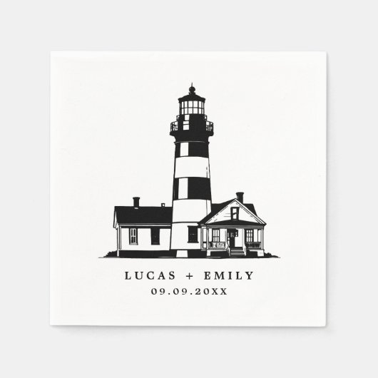Nautical Seaside Lighthouse Dark Blue Wedding Servet (Voorkant)
