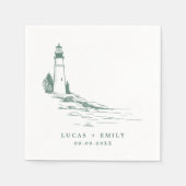 Nautical Seaside Lighthouse Dark Blue Wedding Servet (Voorkant)