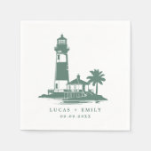 Nautical Seaside Lighthouse Dark Blue Wedding Servet (Voorkant)