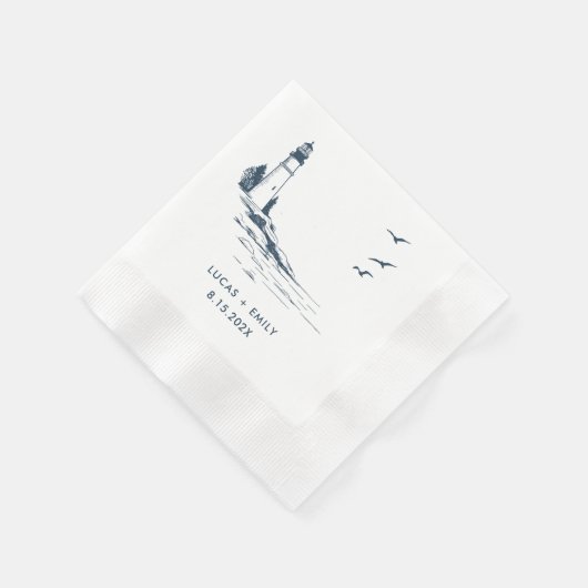 Nautical Seaside Lighthouse Dark Blue Wedding Servet (Hoek)