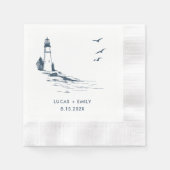 Nautical Seaside Lighthouse Dark Blue Wedding Servet (Voorkant)