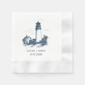 Nautical Seaside Lighthouse Dark Blue Wedding Servet (Voorkant)