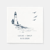 Nautical Seaside Lighthouse Dark Blue Wedding Servet (Voorkant)