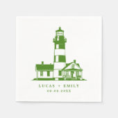 Nautical Seaside Lighthouse Dark Blue Wedding Servet (Voorkant)