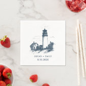 Nautical Seaside Lighthouse Dark Blue Wedding Servet (Insitu)