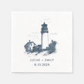 Nautical Seaside Lighthouse Dark Blue Wedding Servet (Voorkant)