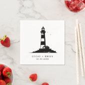Nautical Seaside Lighthouse Dark Blue Wedding Servet (Insitu)