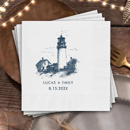 Nautical Seaside Lighthouse Dark Blue Wedding Servet