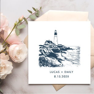 Nautical Seaside Lighthouse Dark Blue Wedding Servet