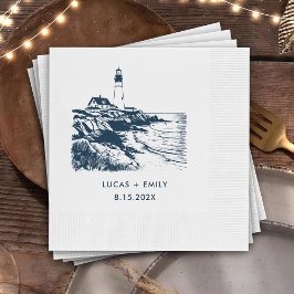 Nautical Seaside Lighthouse Dark Blue Wedding Servet