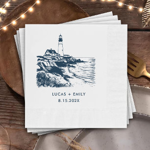 Nautical Seaside Lighthouse Dark Blue Wedding Servet