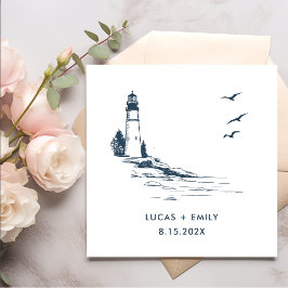 Nautical Seaside Lighthouse Dark Blue Wedding Servet