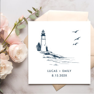 Nautical Seaside Lighthouse Dark Blue Wedding Servet