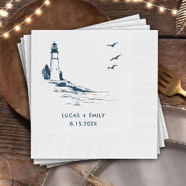Nautical Seaside Lighthouse Dark Blue Wedding Servet