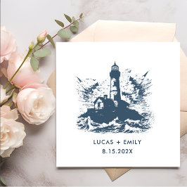 Nautical Seaside Lighthouse Dark Blue Wedding Servet