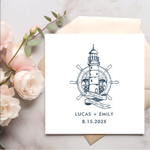 Nautical Seaside Lighthouse Dark Blue Wedding Servet