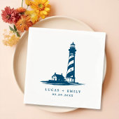 Nautical Seaside Lighthouse Dark Blue Wedding Servet