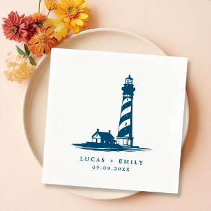 Nautical Seaside Lighthouse Dark Blue Wedding Servet