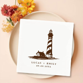 Nautical Seaside Lighthouse Dark Blue Wedding Servet