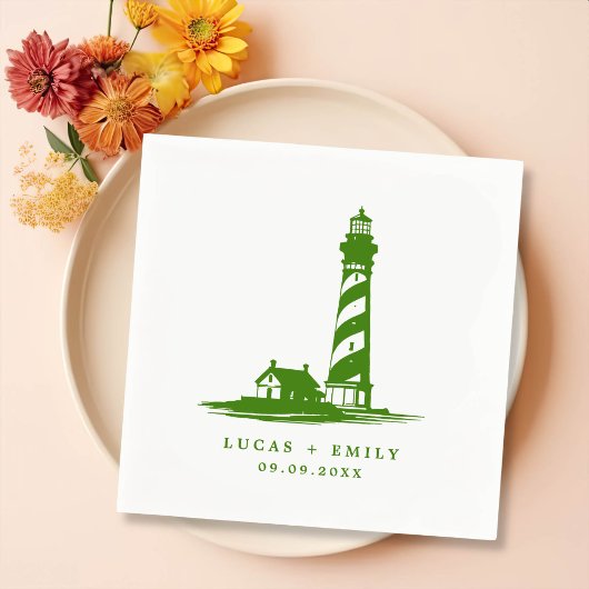 Nautical Seaside Lighthouse Dark Blue Wedding Servet