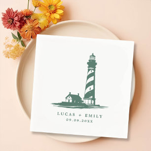 Nautical Seaside Lighthouse Dark Blue Wedding Servet