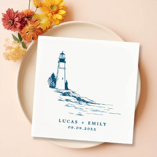 Nautical Seaside Lighthouse Dark Blue Wedding Servet