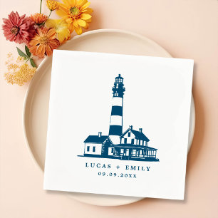 Nautical Seaside Lighthouse Dark Blue Wedding Servet