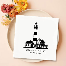 Nautical Seaside Lighthouse Dark Blue Wedding Servet