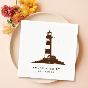 Nautical Seaside Lighthouse Dark Blue Wedding Servet