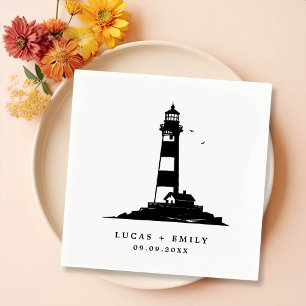 Nautical Seaside Lighthouse Dark Blue Wedding Servet