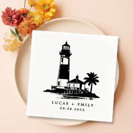 Nautical Seaside Lighthouse Dark Blue Wedding Servet