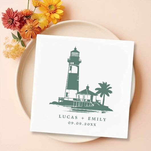 Nautical Seaside Lighthouse Dark Blue Wedding Servet