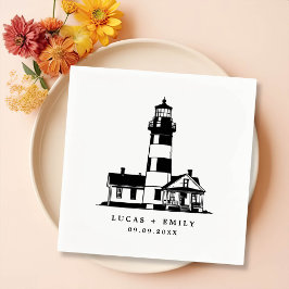 Nautical Seaside Lighthouse Dark Blue Wedding Servet