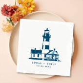 Nautical Seaside Lighthouse Dark Blue Wedding Servet
