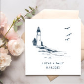 Nautical Seaside Lighthouse Dark Blue Wedding Servet